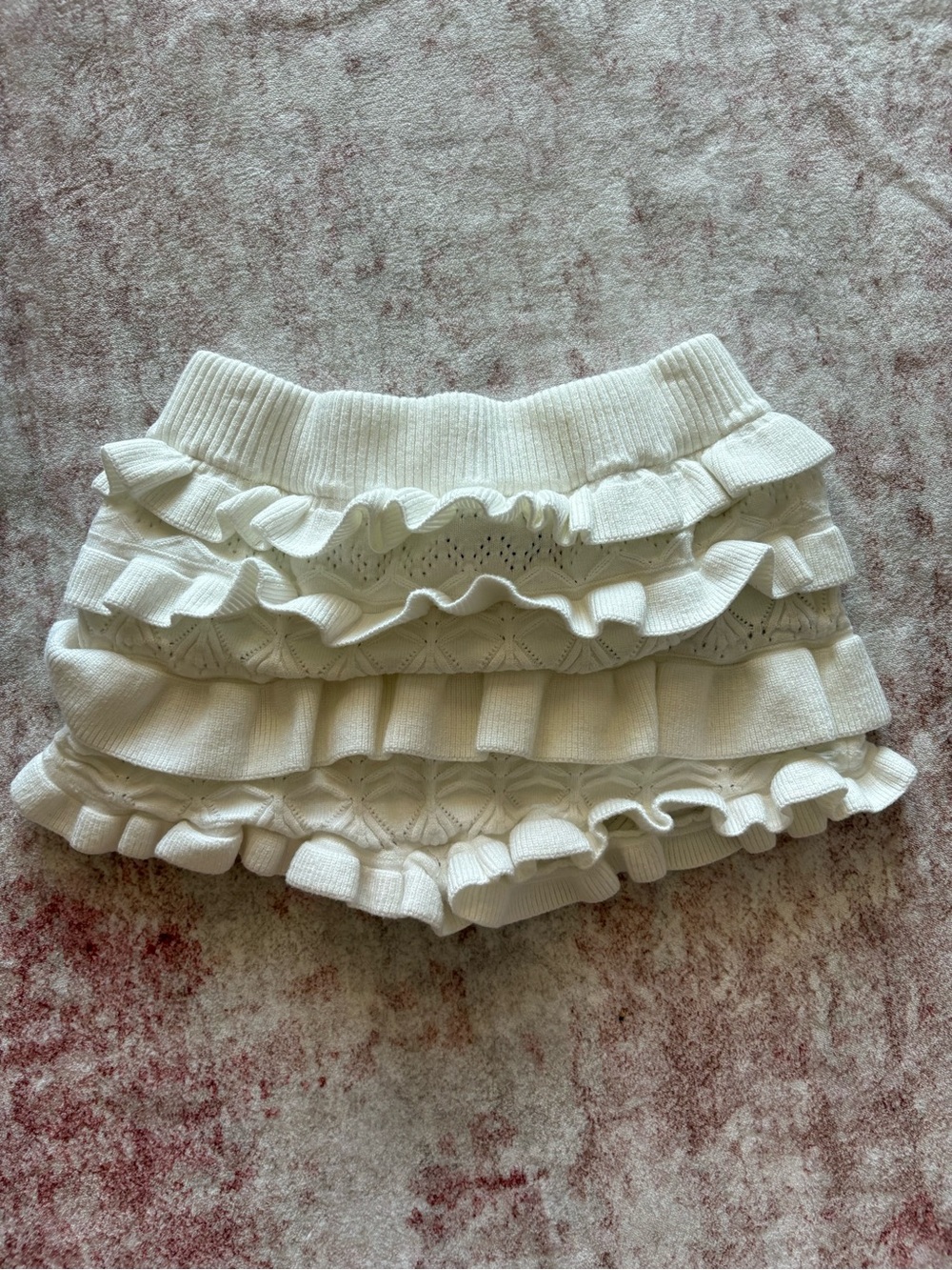 Edikted White Ruffle Knit Shorts